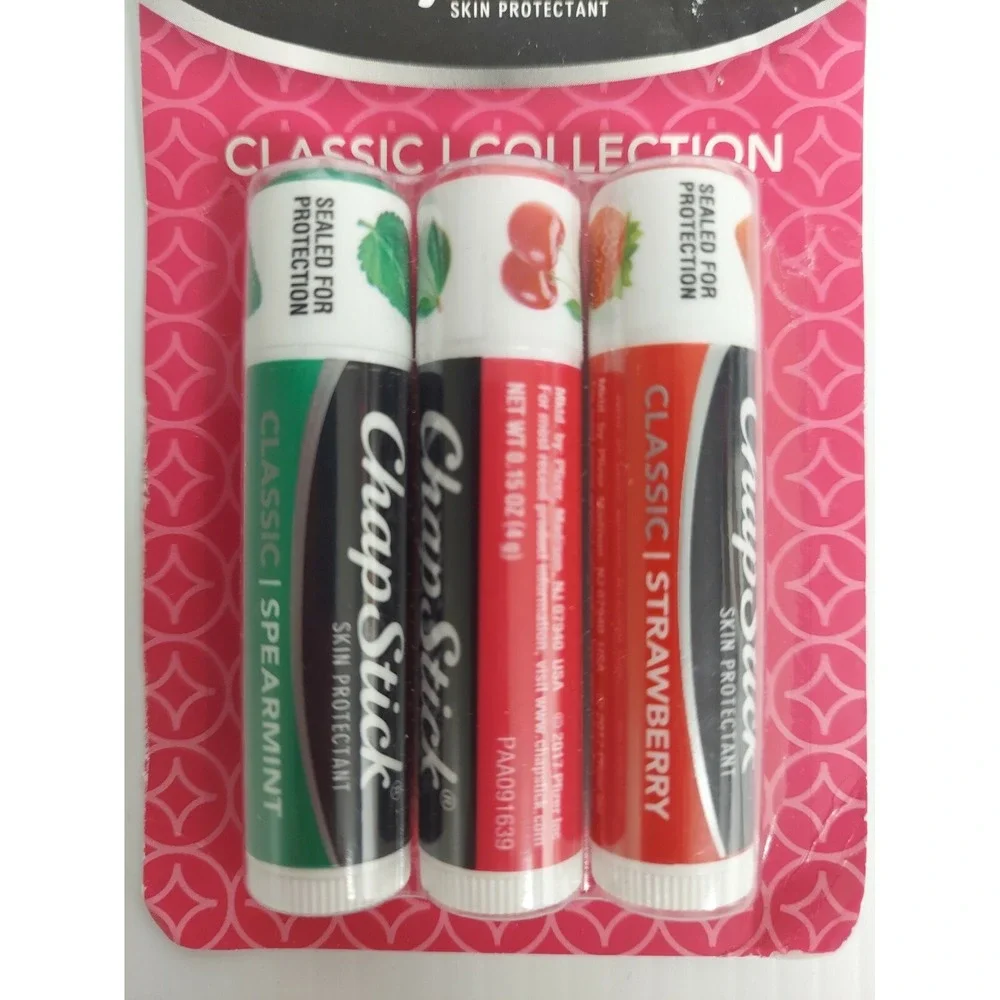 NEW Lot of 3 Chapstick Classic Cherry Strawberry Spearmint Flavor Lip Balms